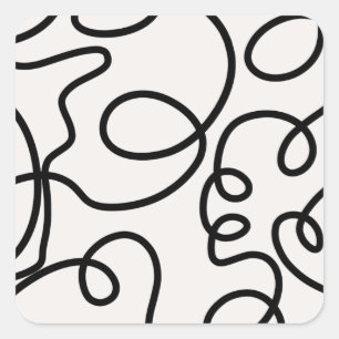 Black And White Modern Minimal Line Brush Strokes Square Sticker