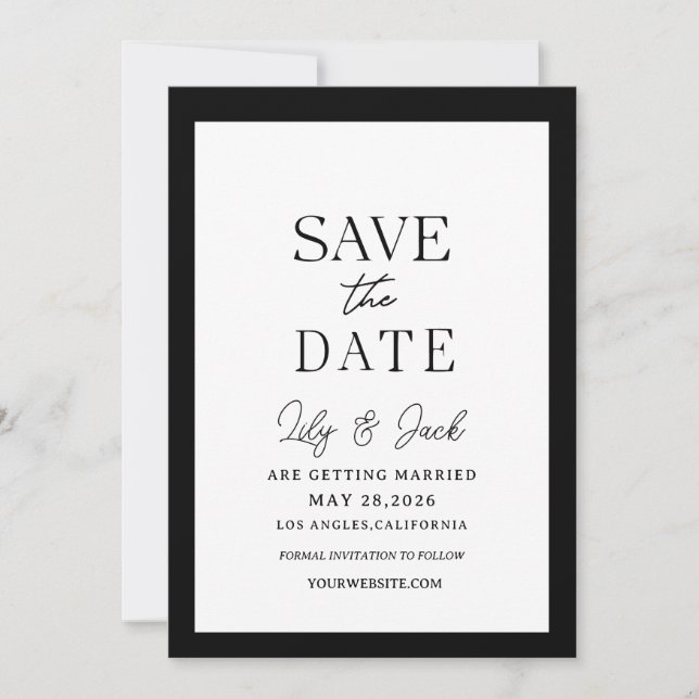 black and white  Modern Minimal Save The Date (Front)