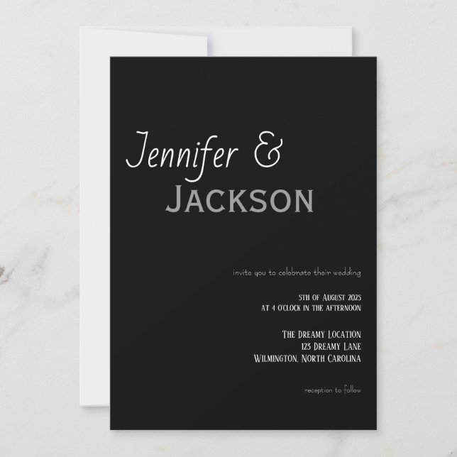 Black and White Modern Minimal Wedding Invitation (Front)