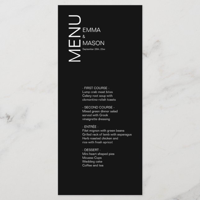 Black and White Modern Minimalist Menu (Front)