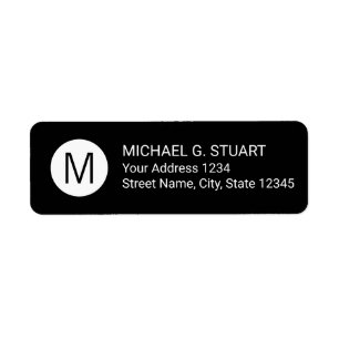 Black and White Modern Minimalist Monogram Return Address Label