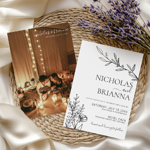 Black and White Modern Minimalist Photo Wedding Invitation