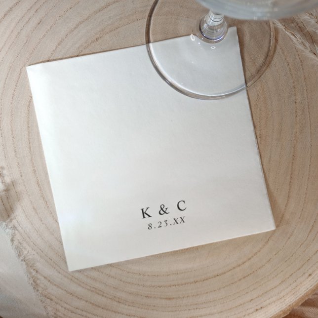 Black and White Modern Minimalist Simple Wedding Napkin (Black and white wedding napkins with minimalist initials and elegant modern typography)