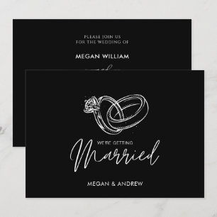 Black and white Modern minimalist wedding ring  Invitation