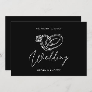 Black and white Modern minimalist wedding ring  Invitation