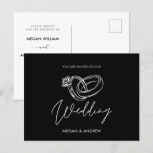 Black and white Modern minimalist wedding ring Postcard