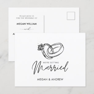 Black and white Modern minimalist wedding ring Postcard