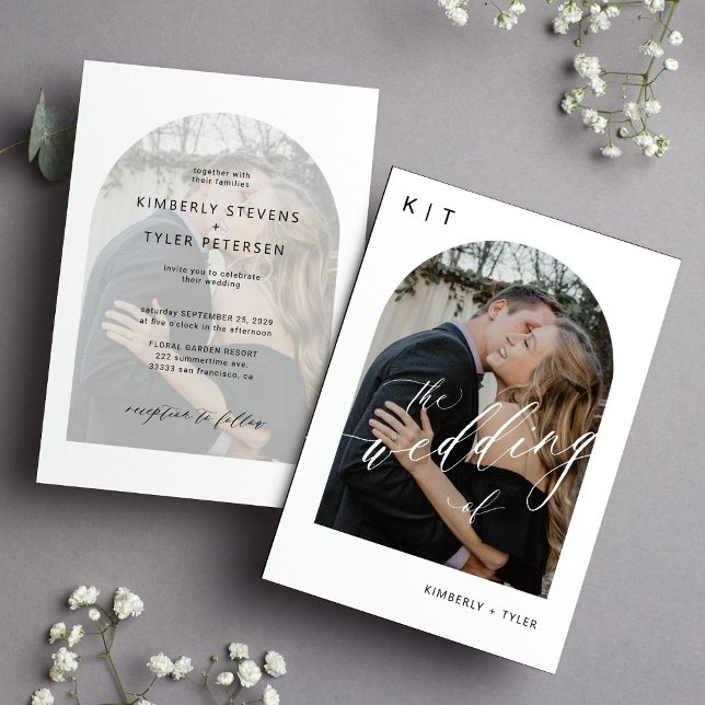 Black and white modern monogram arch photo wedding invitation (Creator Uploaded)
