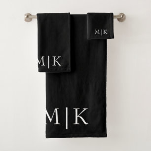 Black and White   Modern Monogram Bath Towel Set