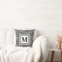 Black and White Modern Monogram Foilage Pattern
