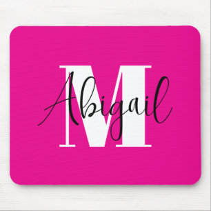 Black and White Modern Monogram Hot Pink Mouse Pad