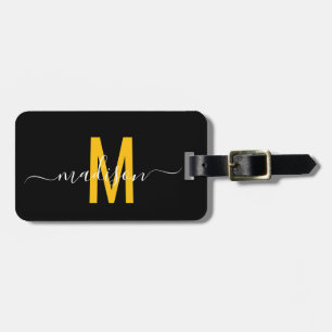 Black and White   Modern Monogram Luggage Tag