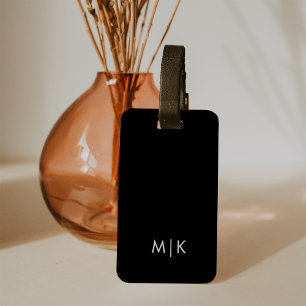 Black and White   Modern Monogram Luggage Tag