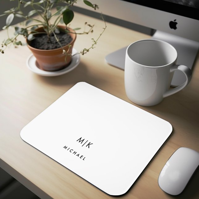 Black and White | Modern Monogram Mouse Pad (A minimalist modern mousepad with your monogram or initials)