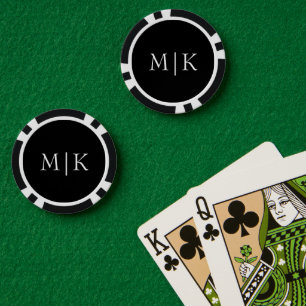Black and White   Modern Monogram Poker Chips