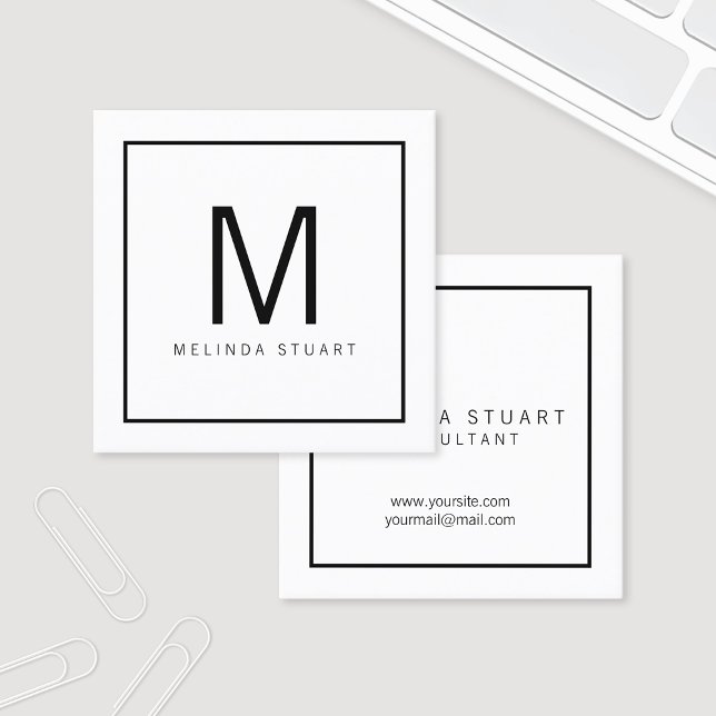 Black and White Modern Monogram Square Business Card (Creator Uploaded)