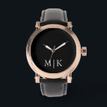 Black and White | Modern Monogram Watch<br><div class="desc">This modern design features a rich Black background,  with your initials in bold white text for a look that is simple and stylish,  yet professional.</div>
