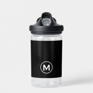 Black and White Modern Monogram Water Bottle