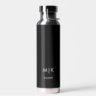 Black and White   Modern Monogram Water Bottle