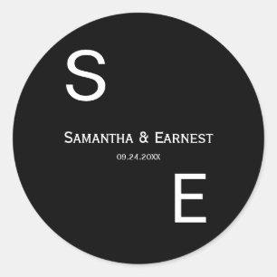 Black and White Modern Monogram Wedding Favour Classic Round Sticker