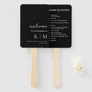 Black and White-Modern- Monogram-Wedding Program- Hand Fan