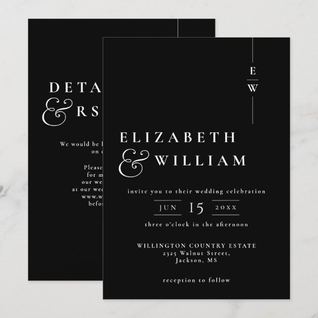 Black And White Modern Monogram Wedding QR Code Invitation (Front/Back)