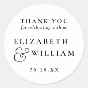 Black And White Modern Monogram Wedding Thank You Classic Round Sticker