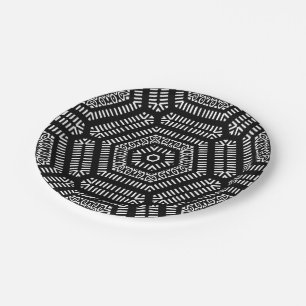 Black And White Modern Mudcloth Paper Plate