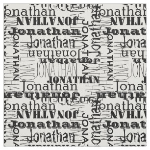Black and White Modern Name Collage Fabric