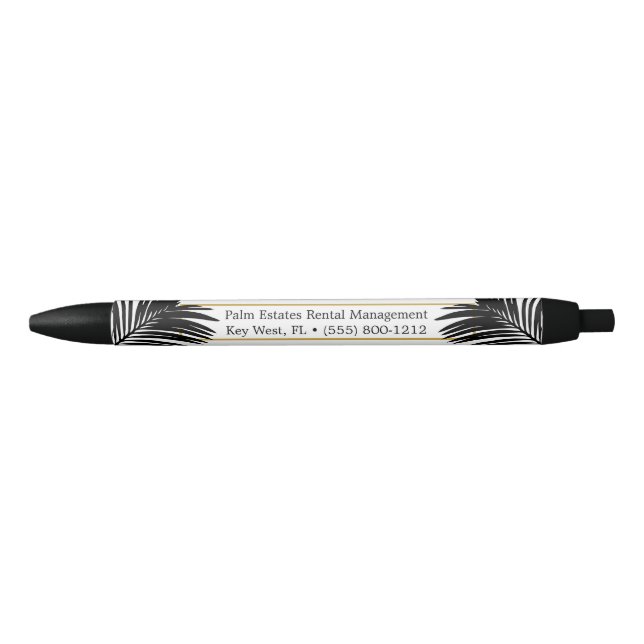 Black and White Modern Palm Leaf Small Business Black Ink Pen (Front)