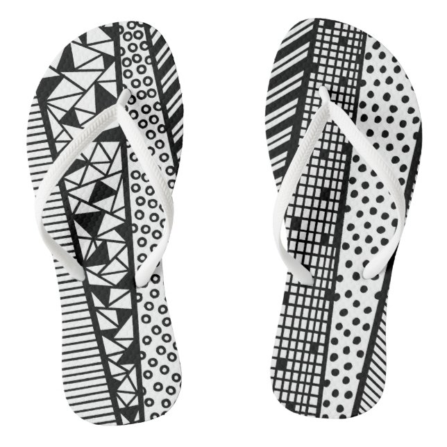 Black and white - modern pattern thongs (Footbed)