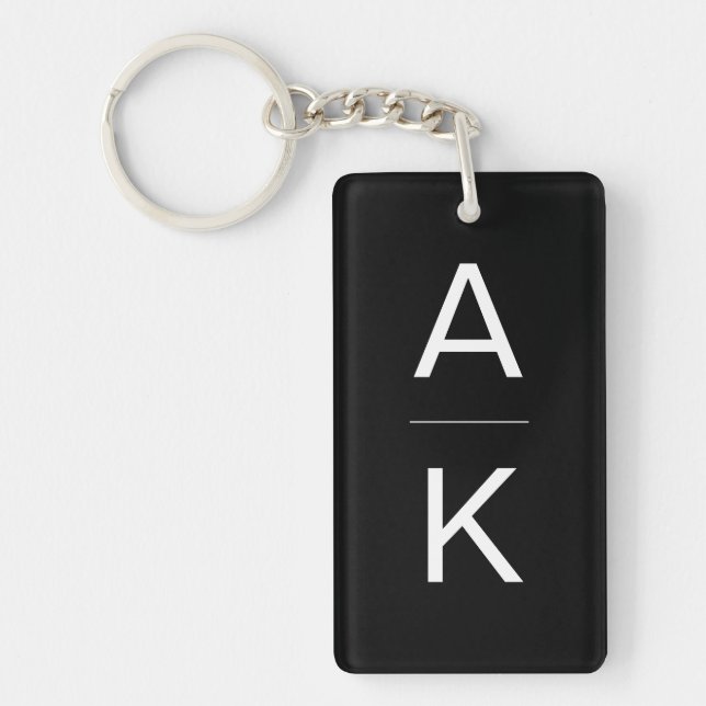 Black and white modern personalised monogram key ring (Front)