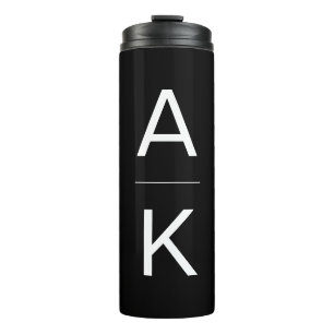 Black and white modern personalised monogram thermal tumbler
