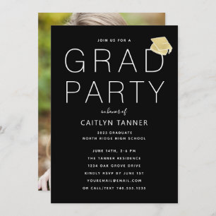 Black and White Modern Photo Graduation Party Invitation