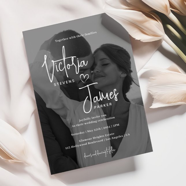 Black and White Modern Photo Overlay Wedding Invitation (Creator Uploaded)