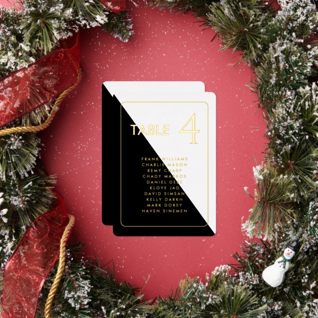 Black and White Modern Real Foil Table Card (Insitu)