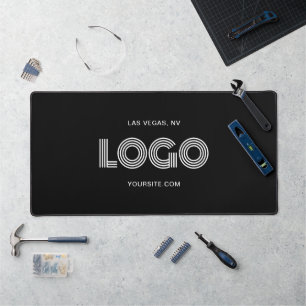 Black and White Modern Rectangular Logo Desk Mat