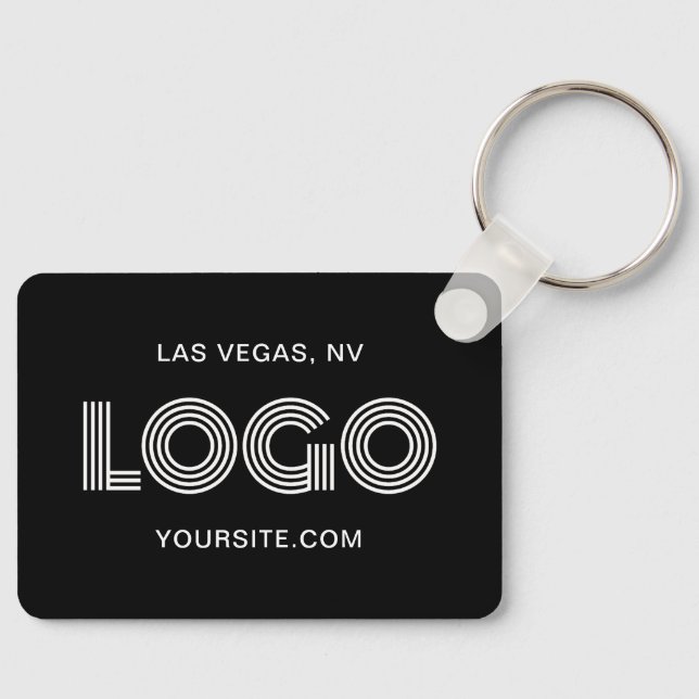 Black and White Modern Rectangular Logo Key Ring (Front)