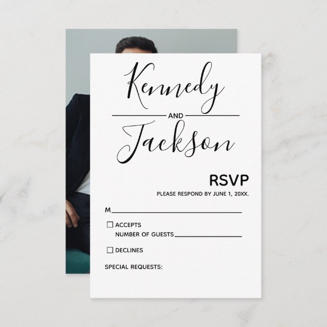 Black and White Modern RSVP Wedding Calligraphy (Front/Back)