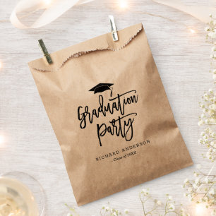Black and White Modern Script Graduation Party Favour Bag