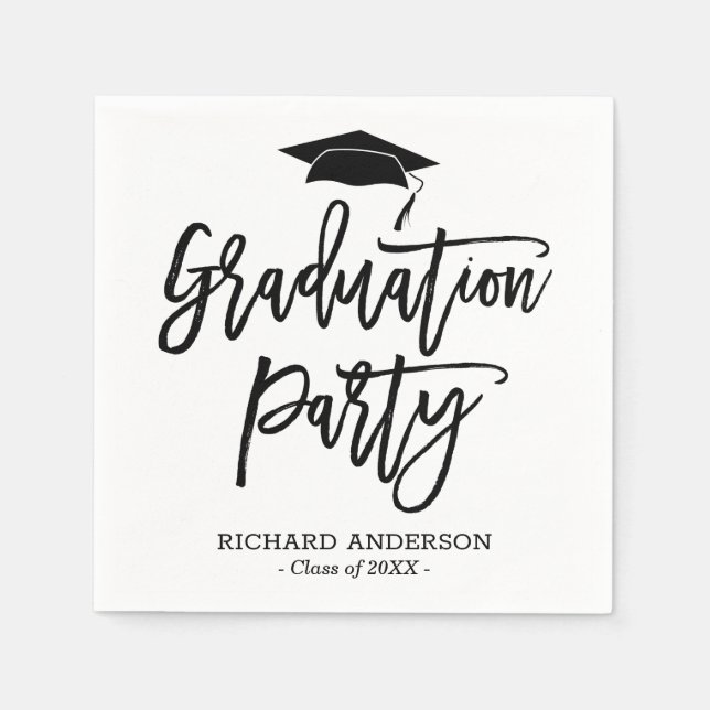 Black and White Modern Script Graduation Party Napkin (Front)