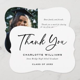 Black and White Modern Script Graduation Photo Thank You Card