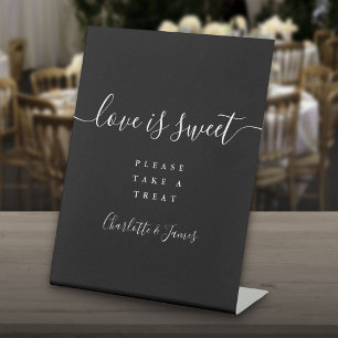 Black And White Modern Script Love Is Sweet Favour Pedestal Sign
