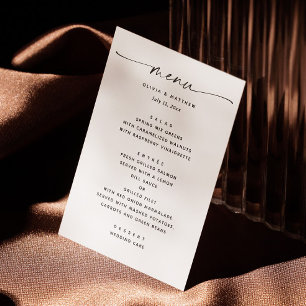 Black and white modern script minimalist wedding menu