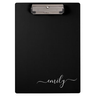Black and White Modern Script Monogram Name Clipboard