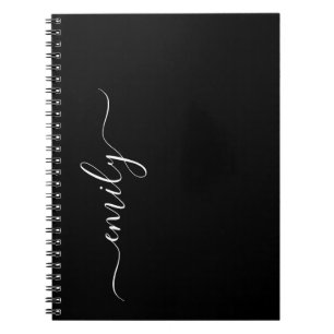 Black and White Modern Script Monogram Name Notebook