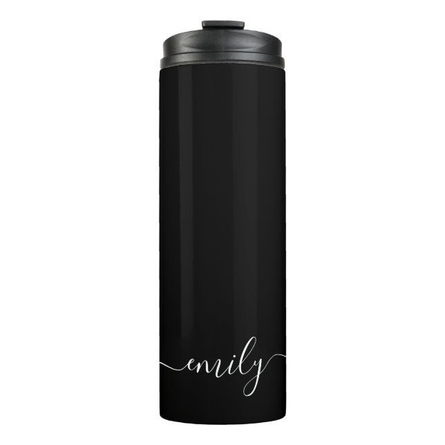 Black and White Modern Script Monogram Name Thermal Tumbler (Front)