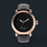 Black and White Modern Script Monogram Name Watch<br><div class="desc">Black and White Simple Script Monogram Name. This makes the perfect sweet 16 birthday,  wedding,  bridal shower,  anniversary,  baby shower or bachelorette party gift for someone that loves glam luxury and chic styles.</div>