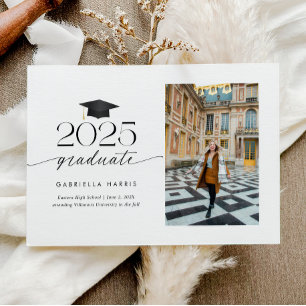 Black and White Modern Script Photo   2 sided Invitation