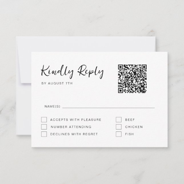Black and White Modern Script RSVP Card (Front)